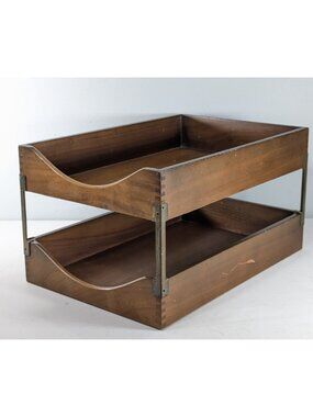 Vintage Legal paper size wooden letter tray, 2-tier dovetailed desk mail sorter